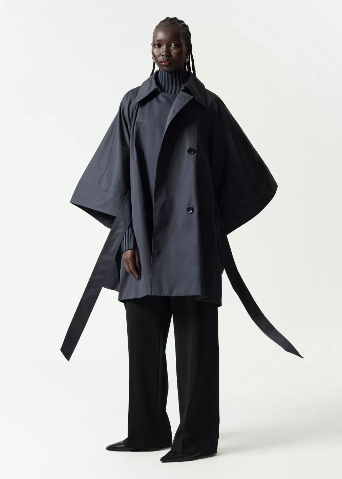 & Other Stories Cape Trench-coat Oversize Bleu marine Clearance