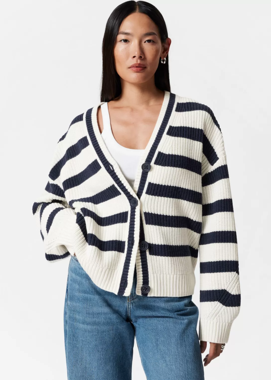 & Other Stories Cardigan En Maille Rayée Bleu marine/Blanc Sale