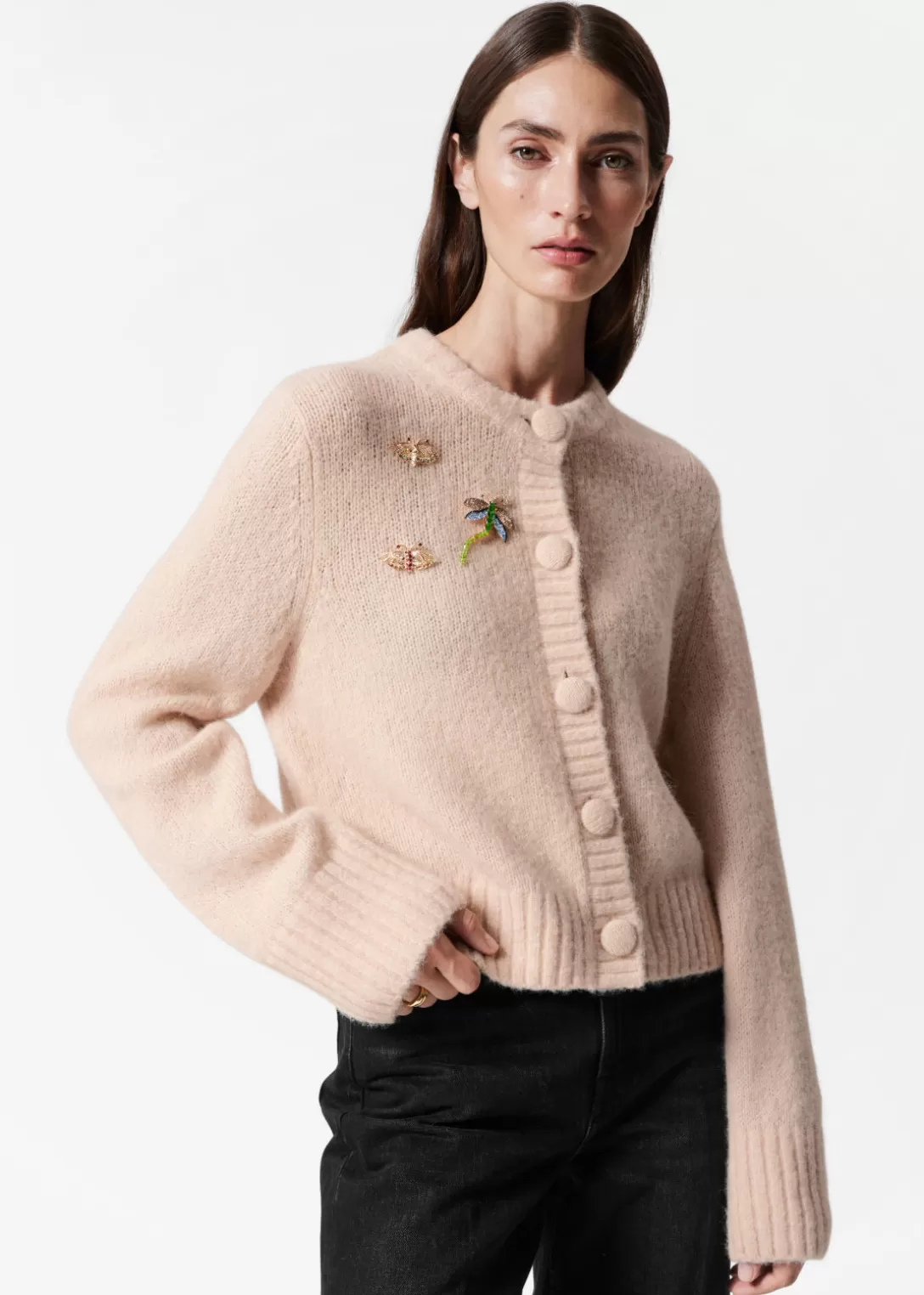 & Other Stories Cardigan Orné De Broches Beige Outlet