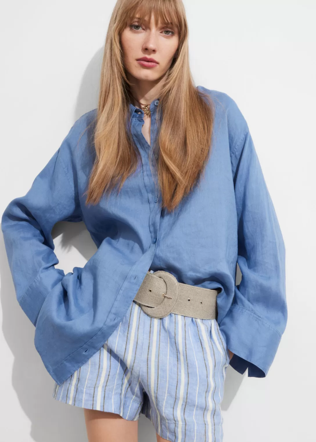 & Other Stories Chemise Oversize En Lin Bleu Sale