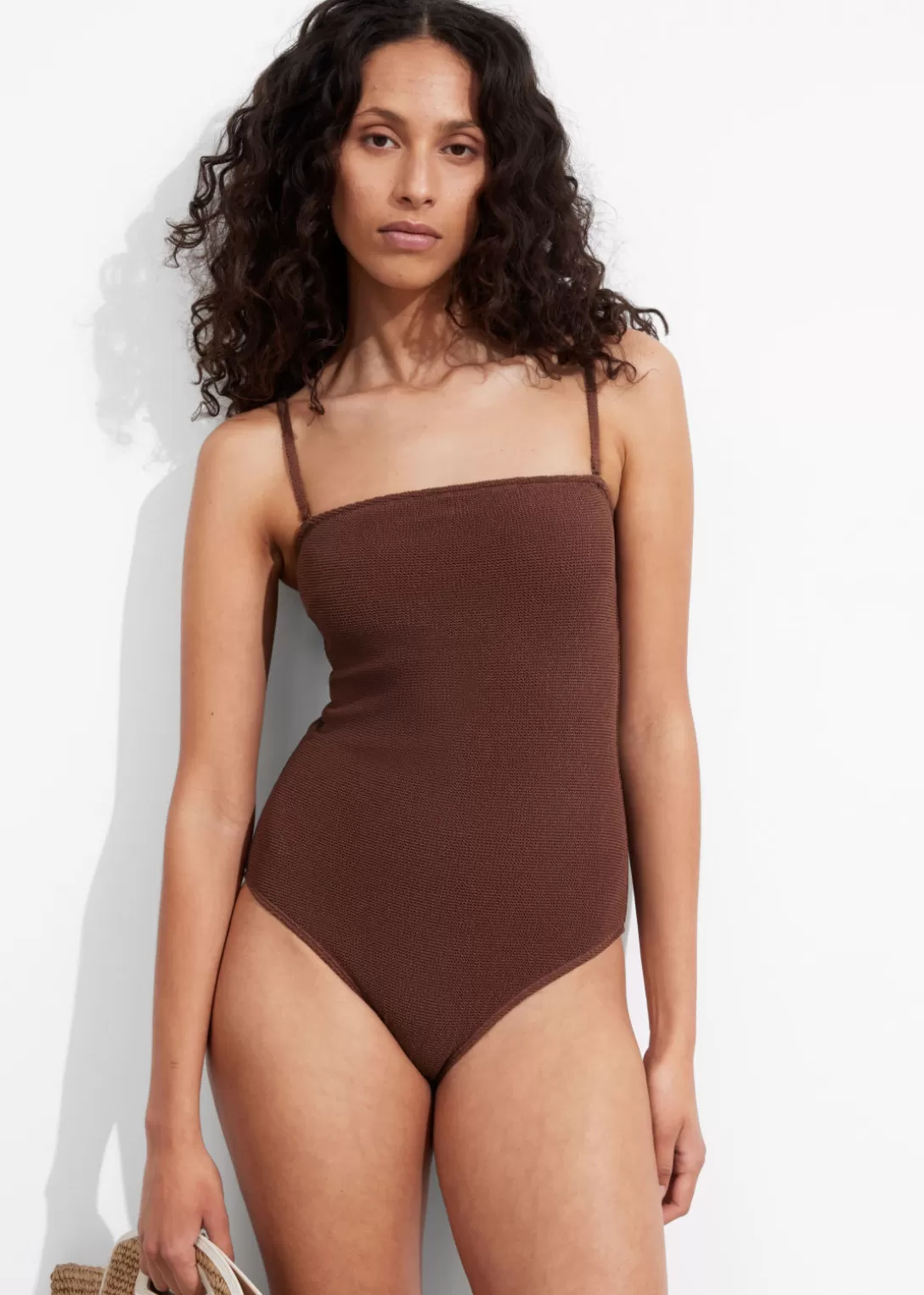 & Other Stories Maillot Texturé à Encolure Bandeau Marron Cheap