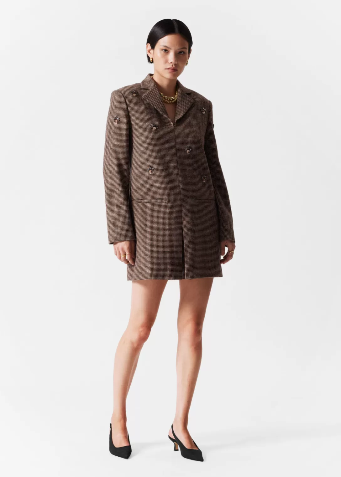 & Other Stories Mini-robe Blazer Brodée D’abeilles Tweed brun Discount