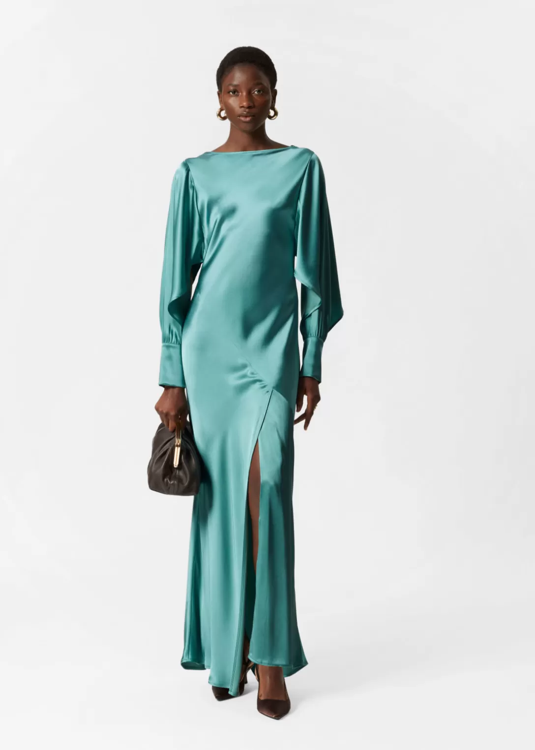 & Other Stories Robe Longue En Satin Turquoise Best Sale