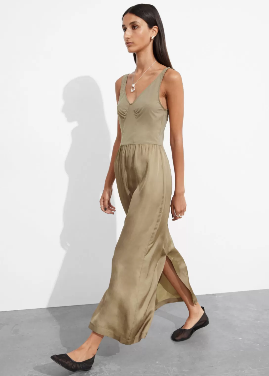 & Other Stories Robe Midi Bicolore Sans Manches Taupe Cheap