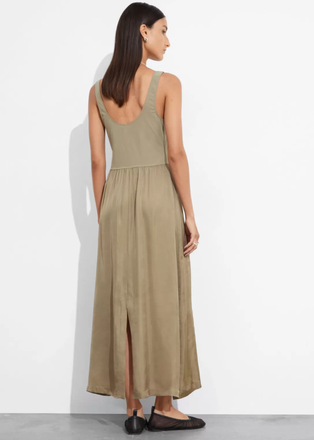 & Other Stories Robe Midi Bicolore Sans Manches Taupe Cheap