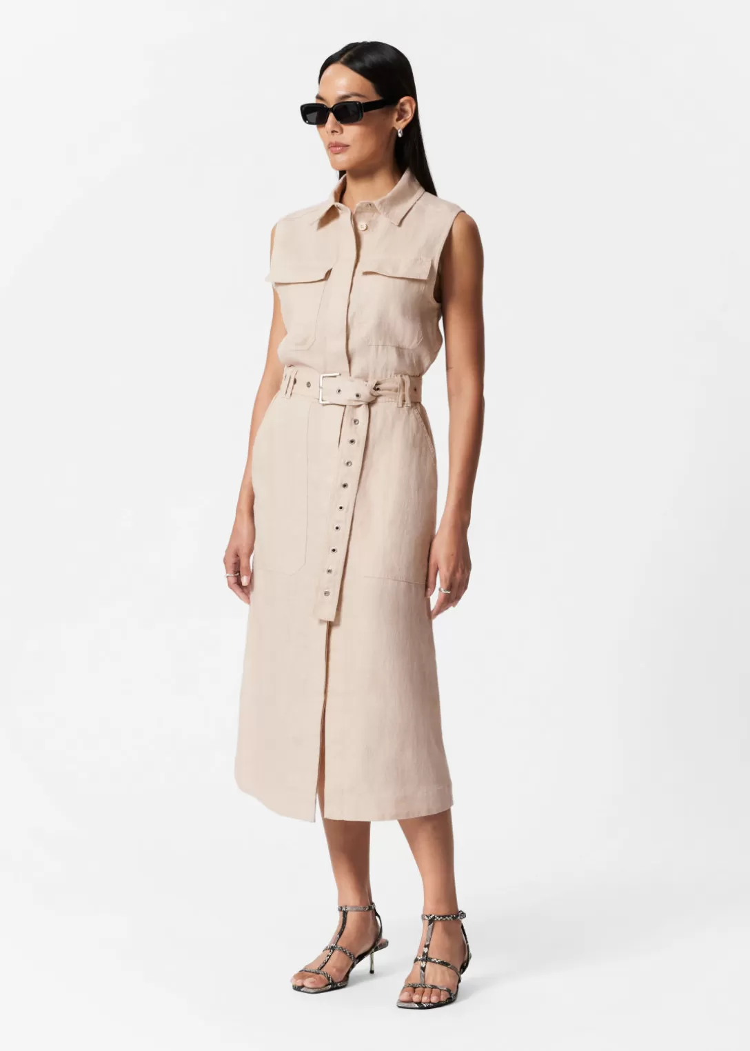 & Other Stories Robe Midi En Lin De Style Utilitaire Beige Cheap