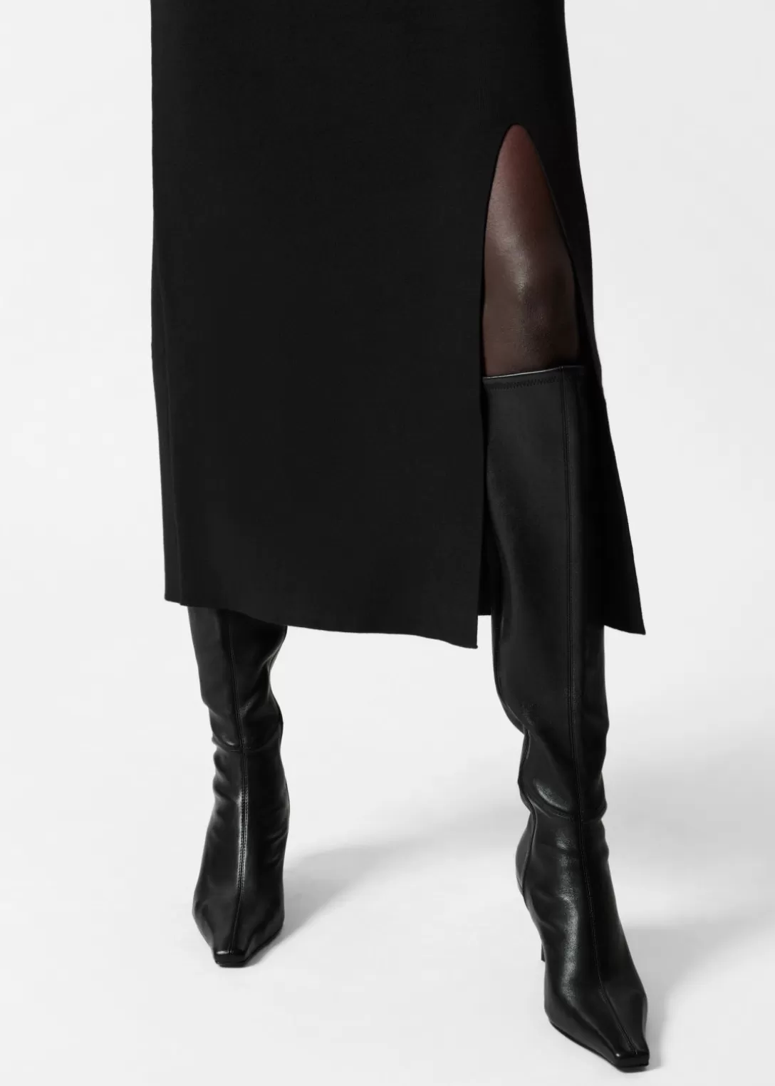 & Other Stories Robe Midi Fendue Noir Fashion