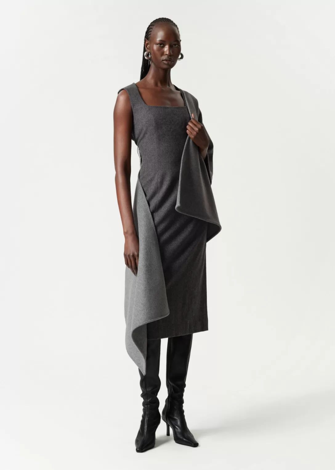 & Other Stories Robe Midi Sans Manches En Laine Gris Discount