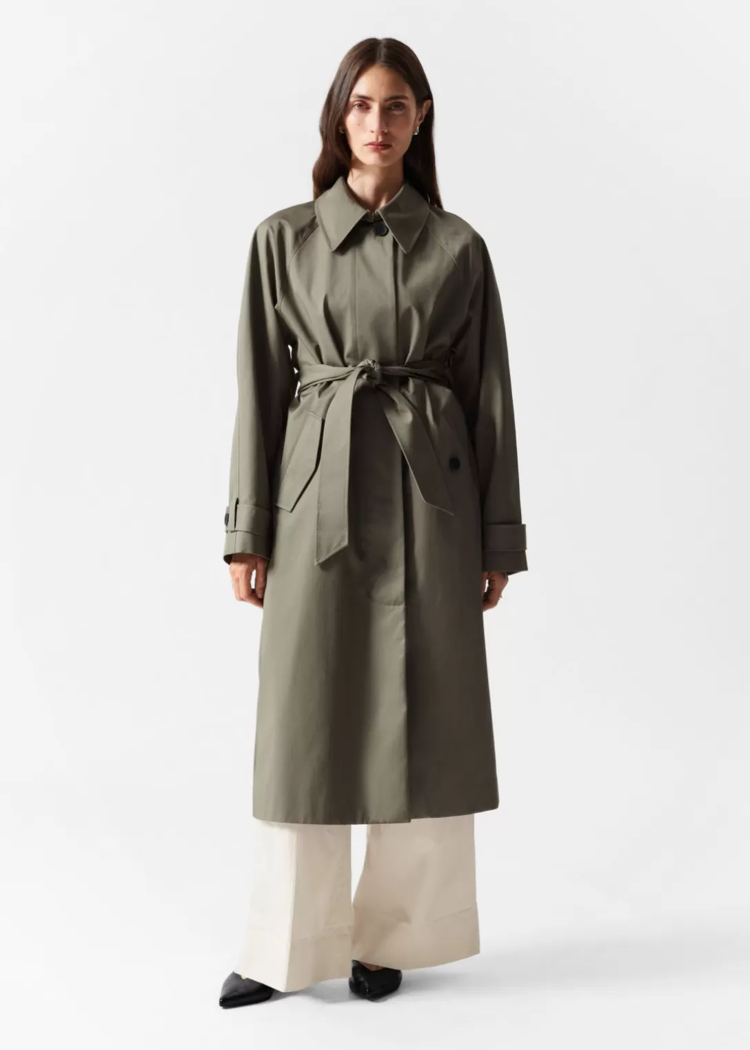 & Other Stories Trench-coat à Boutonnage Simple Kaki Cheap