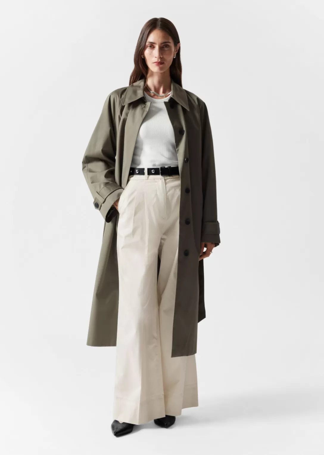 & Other Stories Trench-coat à Boutonnage Simple Kaki Cheap