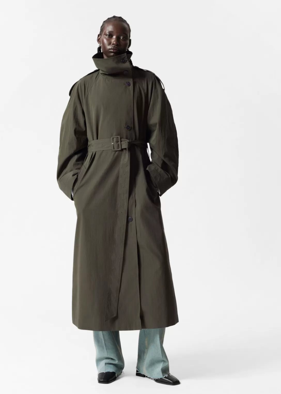 & Other Stories Trench-coat à Col Montant Vert Cheap